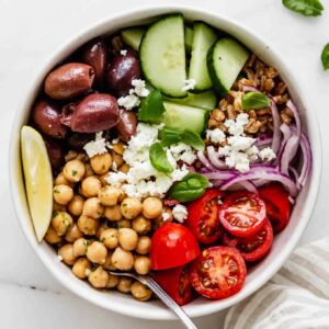 Greek Freshie - A bowel of fresh salad with feta, olives and greek dressing