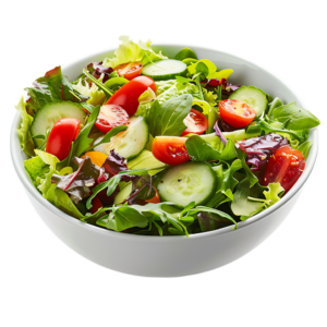 A bowel of fresh green veggies tossed in tangy dressing