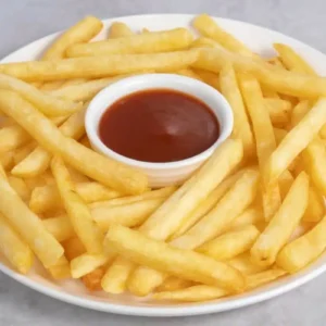 Crispy and tendering french fries with dipping sauce